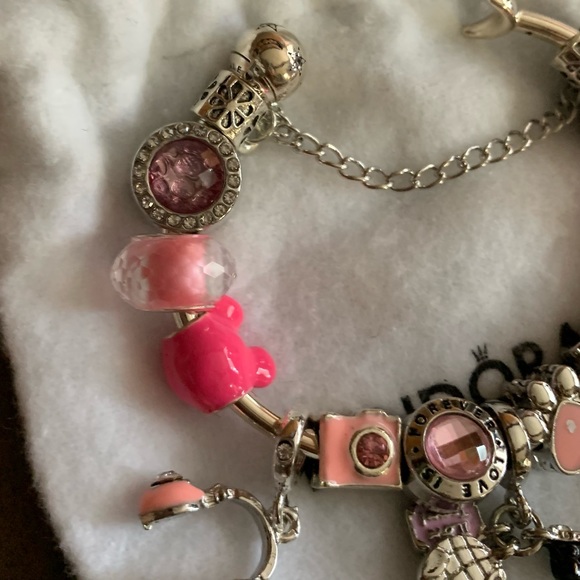 NEW Pandora Moon & Stars Open Bangle Bracelet Zirconia W/ NEW Pink Themed Charms - Picture 5 of 16